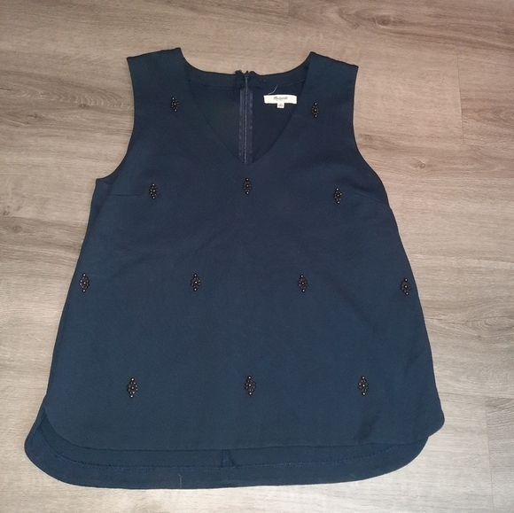 Madewell Ponte Nightshine Beaded Navy Blouse - Picture 2 of 5